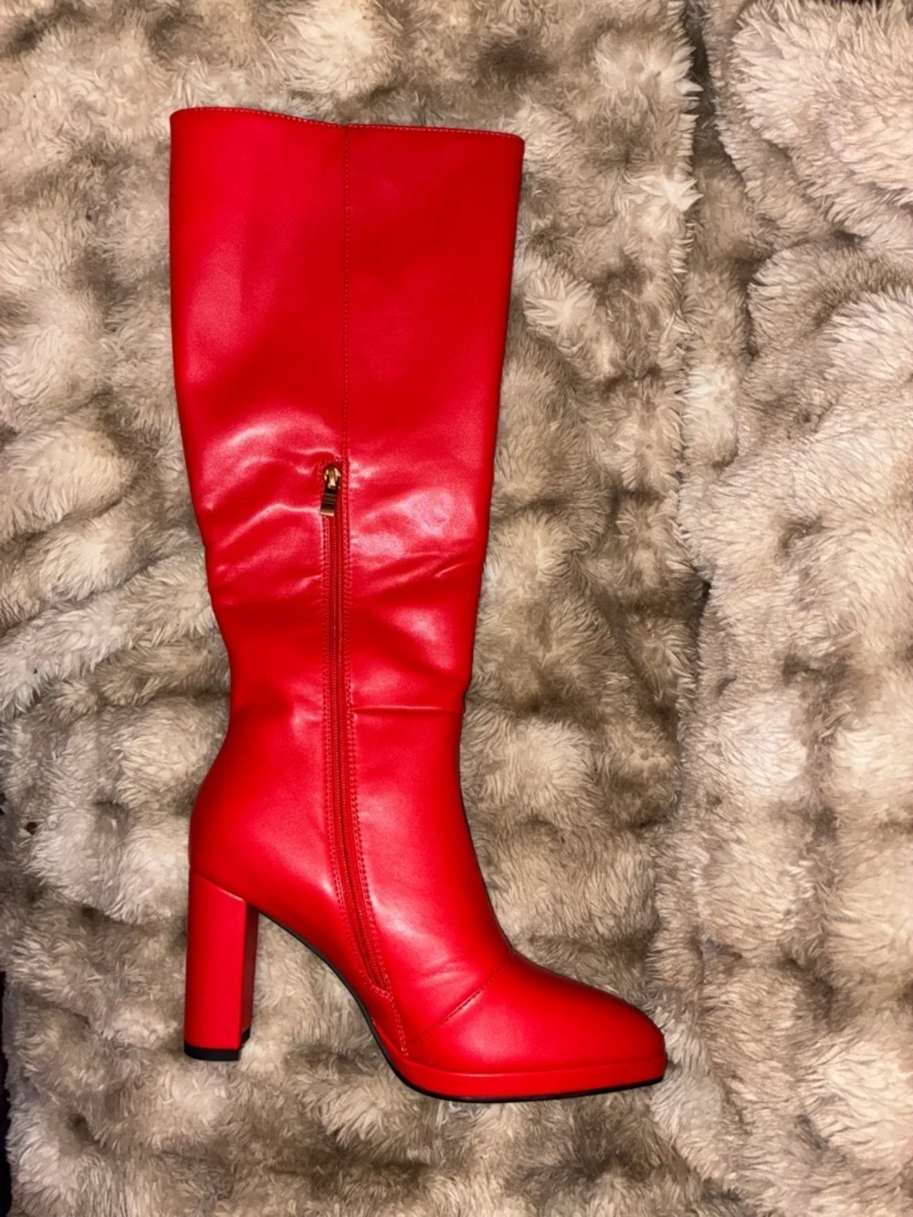 🆕 Red High Shaft Block Heel Women's Boots size 9